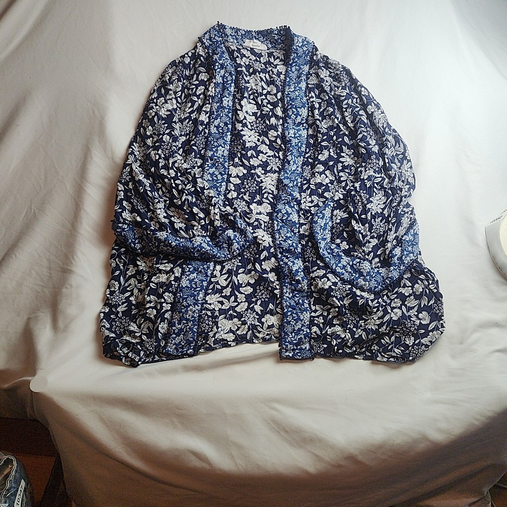 Westport Floral Print Blouse Navy Blue Women's Size Large